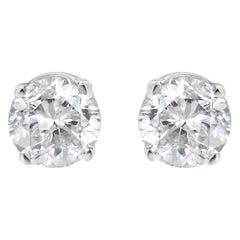 AGS Certified 14K White Gold 1.0 Carat Round-Cut Solitaire Diamond Stud Earrings