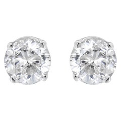 AGS Certified 14K White Gold 1.0 Carat Round-Cut Solitaire Diamond Stud Earrings