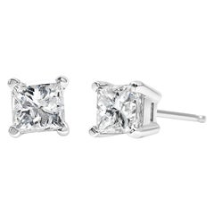 AGS Certified 14K White Gold 1.0 Carat Princess-Cut Diamond Stud Earrings