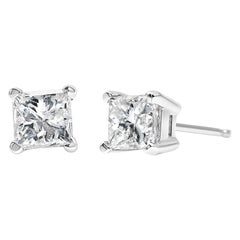 AGS Certified 14K White Gold 1.0 Ct Princess-Cut Solitaire Diamond Stud Earrings