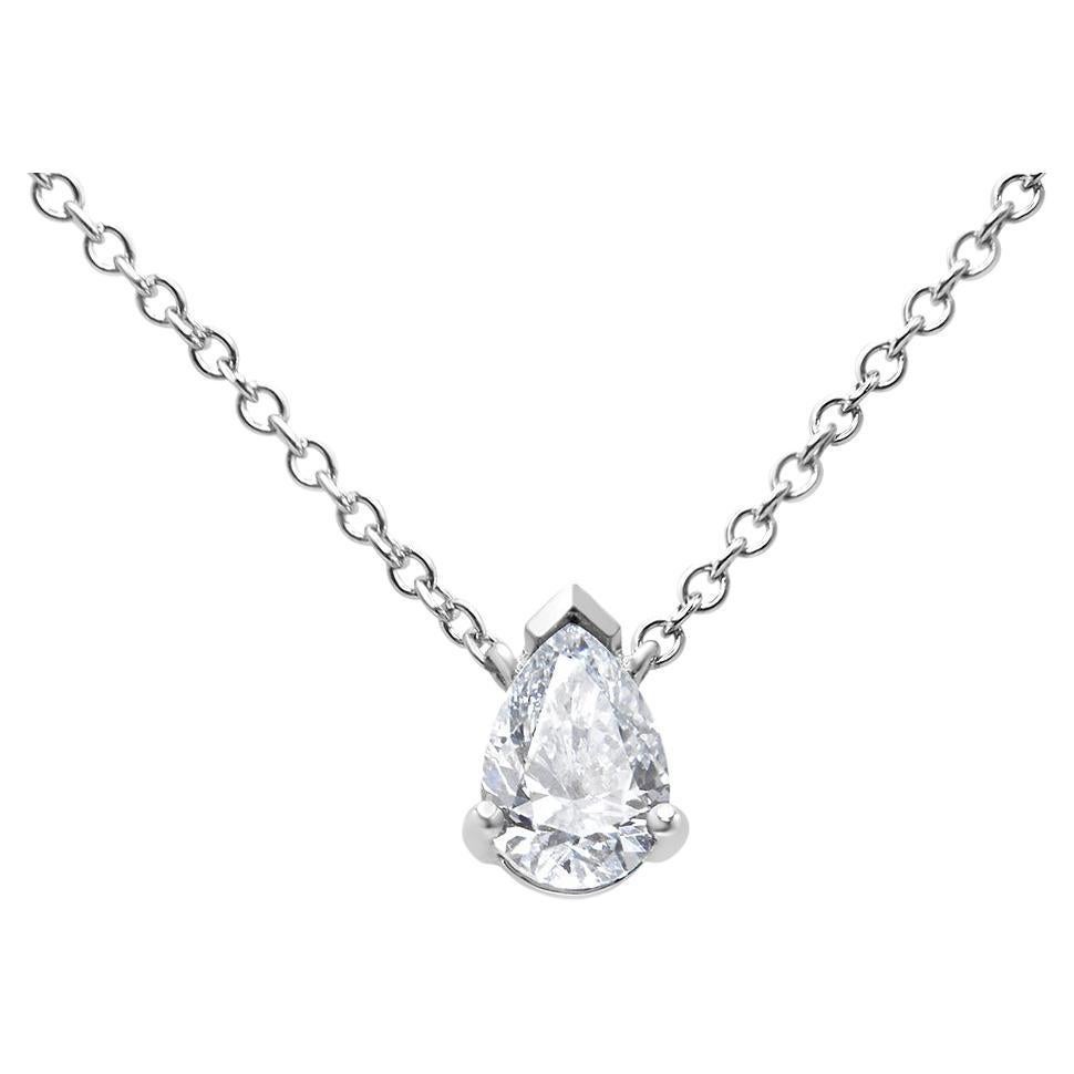 AGS Certified 14K White Gold 1/2 Carat Diamond Pear Pendant Necklace