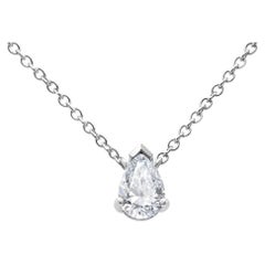 AGS Certified 14K White Gold 1/2 Carat Diamond Pear Pendant Necklace