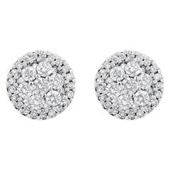 AGS Certified 14K White Gold 1.0 Carat Diamond Halo-Style Cluster Stud Earrings