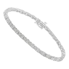 Bracelet tennis à maillons alternés en or blanc 10 carats avec diamants baguettes et ronds 1,0 carat
