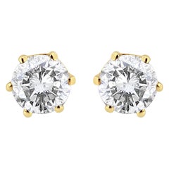 14K Yellow Gold 3/4 Carat Diamond Solitaire 6 Prong Stud Earrings