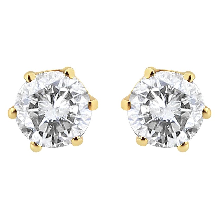 14k Solid Yellow Gold Prong Stud Earrings – AAA White Cubic Zirconia – Unbranded