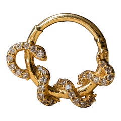 Diamond Snake Septum Piercing, 14k Solid Gold Snake Earring, Snake Daith Clicker