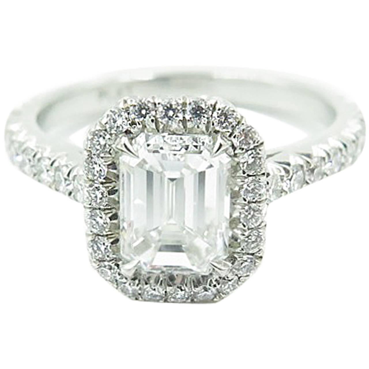Gorgeous Emerald Cut Diamond Platinum Engagement Ring.