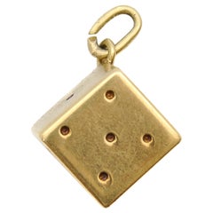 14K Gold Three-Dimensional Vintage Dice Lucky Charm Pendant