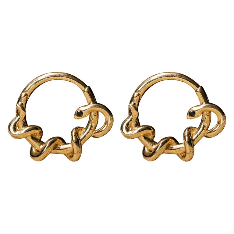 Graziella 23K Gold Plated Simulated Diamond Snake Hoop Earrings
