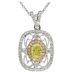 Simon G 18kt Three-Color Gold .84ctw Canary Diamond Duchess Pendant Necklace