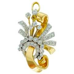 Antique 2.00 Total Carat Diamond Weight Brooch Pendant Two-Tone 18k