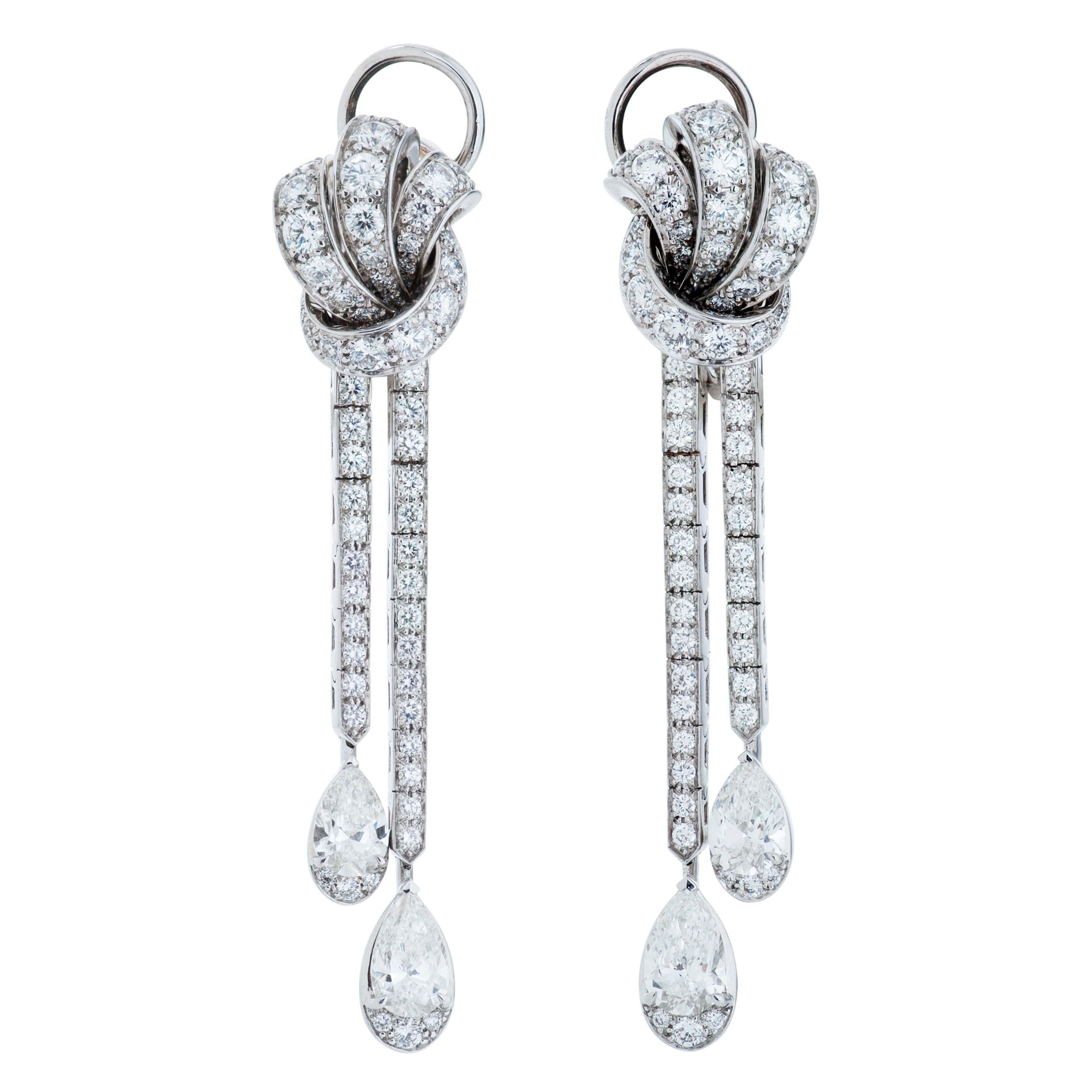 Graff Tilda's Bow Double Pave Diamond Drop Earrings in 18k White Gold