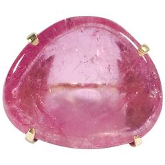 Large Chinese Pink Tourmaline Cabochon Gold Ring