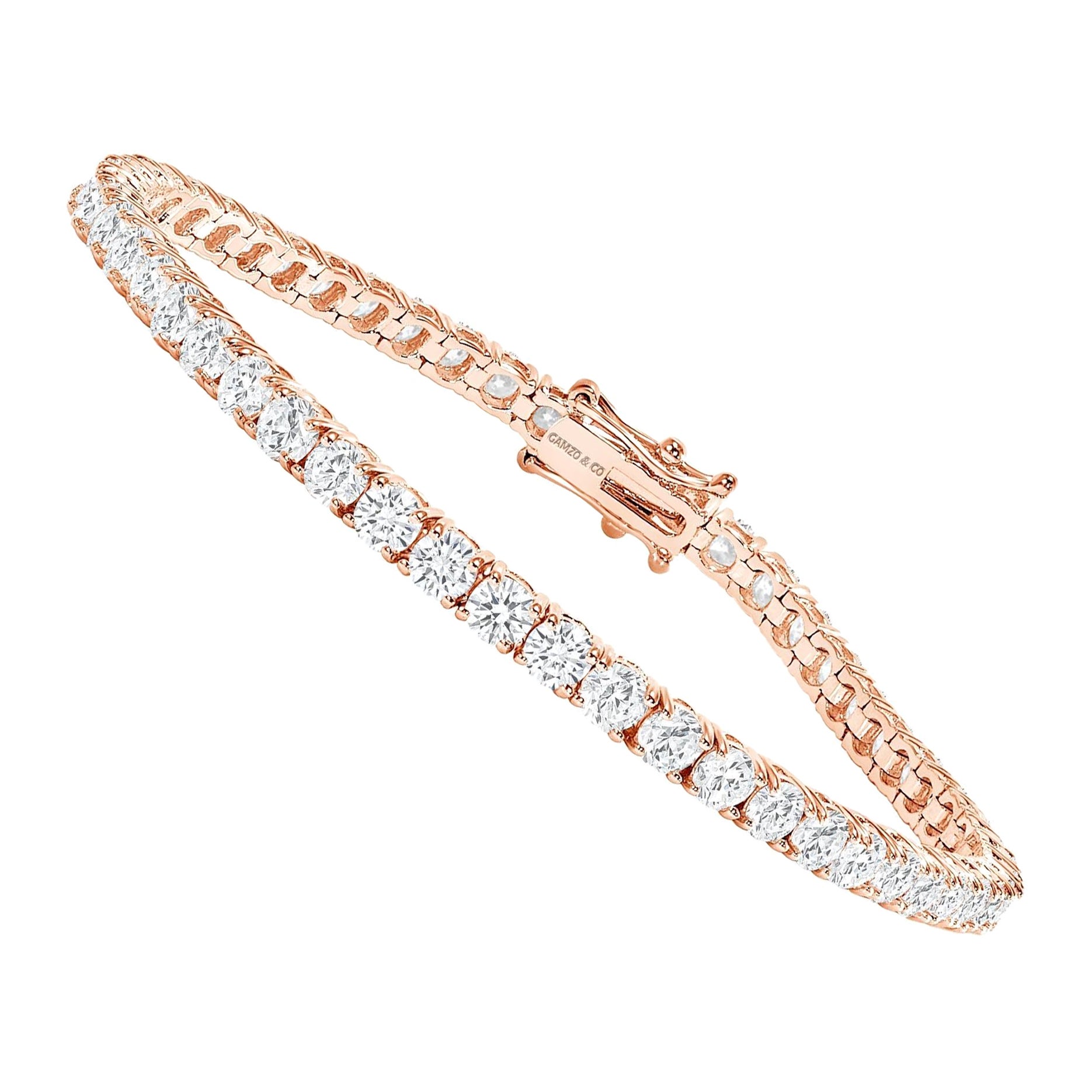 14K Rose Gold 7 Carat Round Diamond Tennis Bracelet For Sale