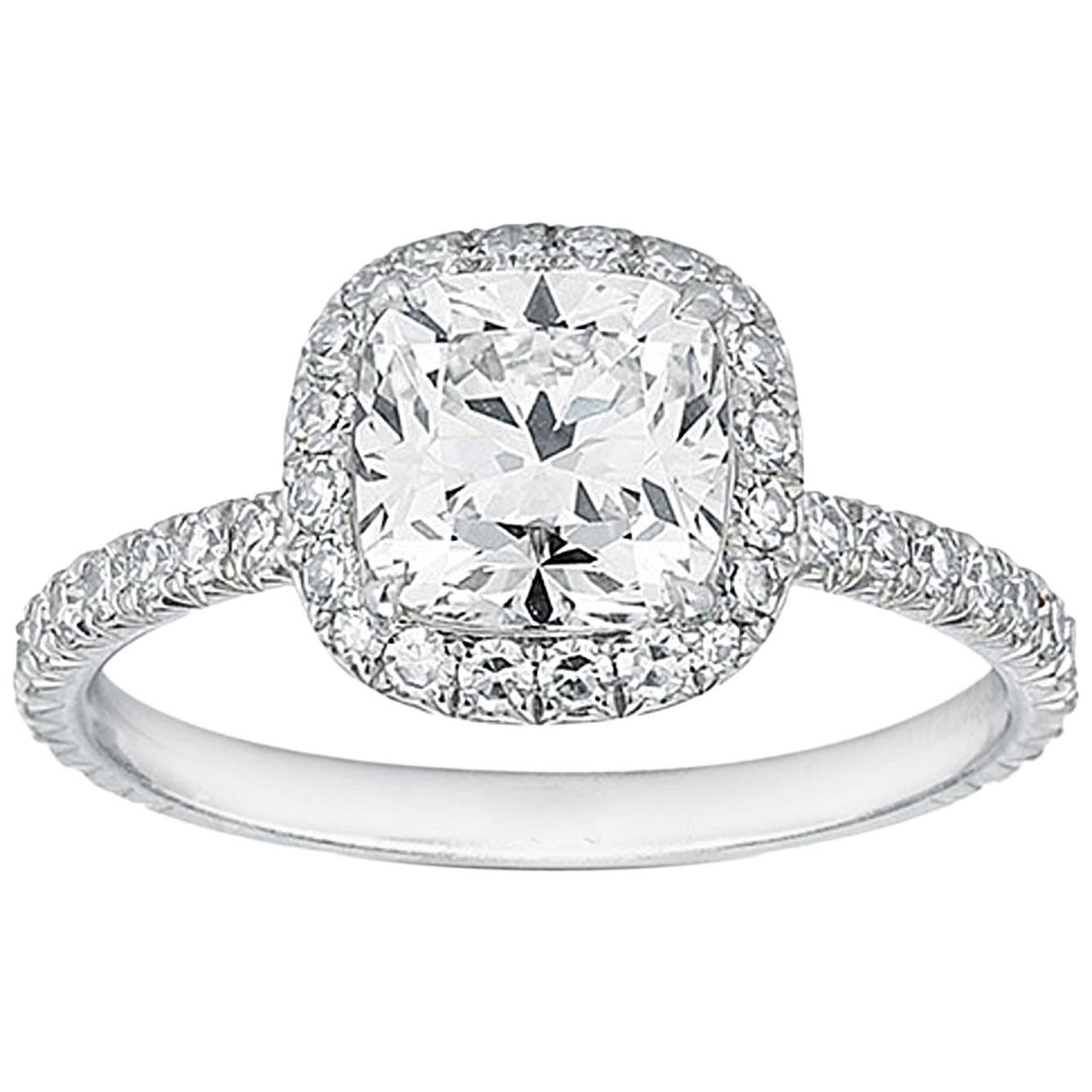 Marisa Perry Micro Pave 1.54 Carat Cushion Cut Diamond Engagement Ring For Sale