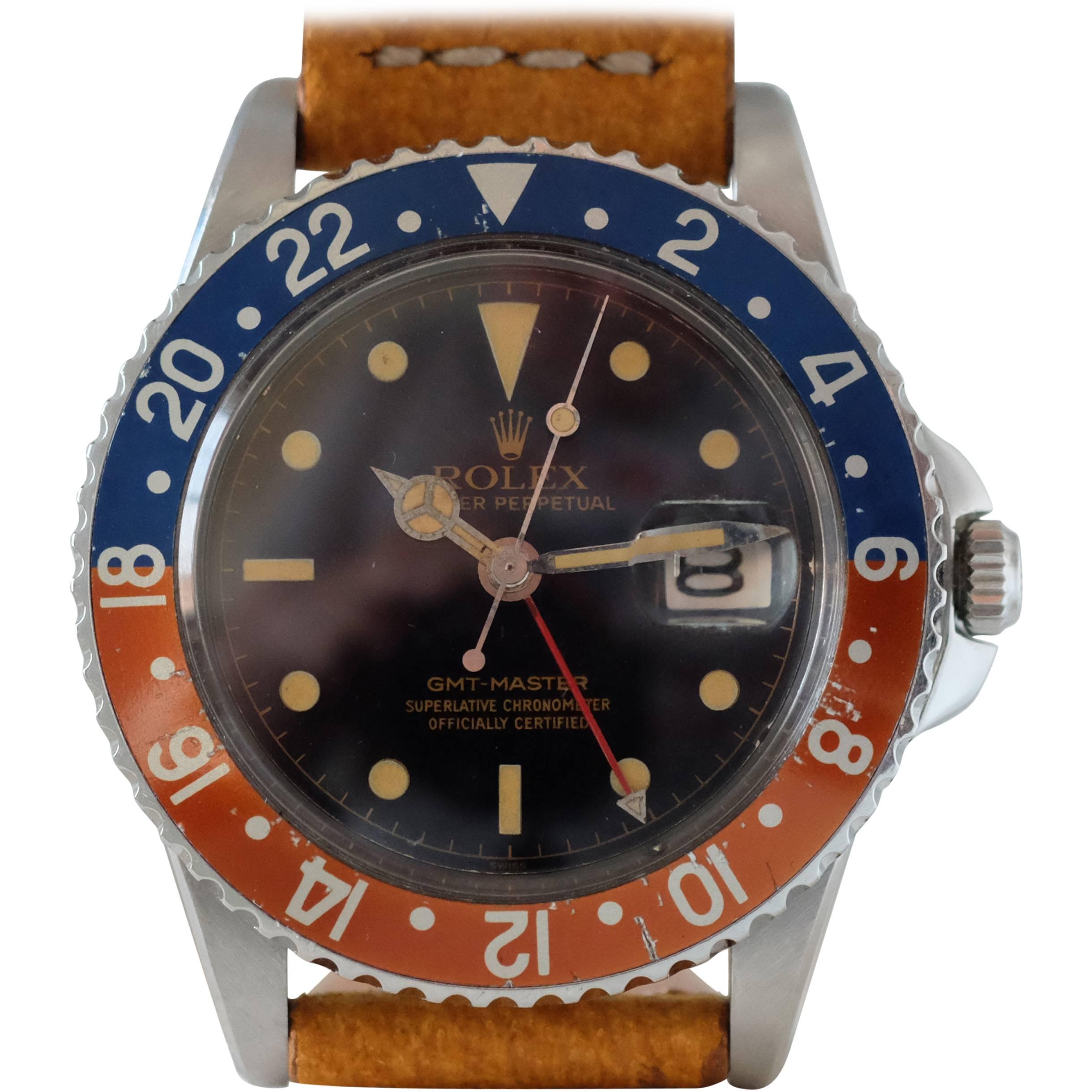  Early Rolex GMT with glossy black and gilt dial