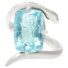 White Gold Egyptian Revival Ring with Neon Blue 6,02 Cts. Paraiba Tourmaline