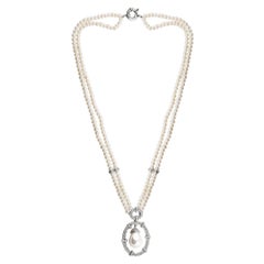 Pearl Gemstone Pendant Layered Necklace Diamond Pave Silver Handmade Jewelry
