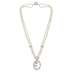 Lagenförmige Halskette mit Perlen-Edelstein-Anhänger, Diamant-Pavé-Silber, handgefertigter Schmuck
