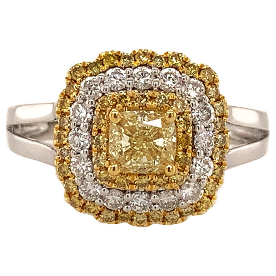 0.61 Carat Fancy Yellow Diamond Bridal Ring For Sale at 1stDibs