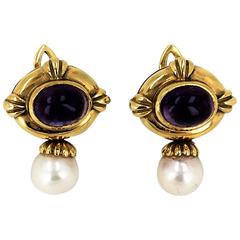Amethyst Pearl Gold Earrings