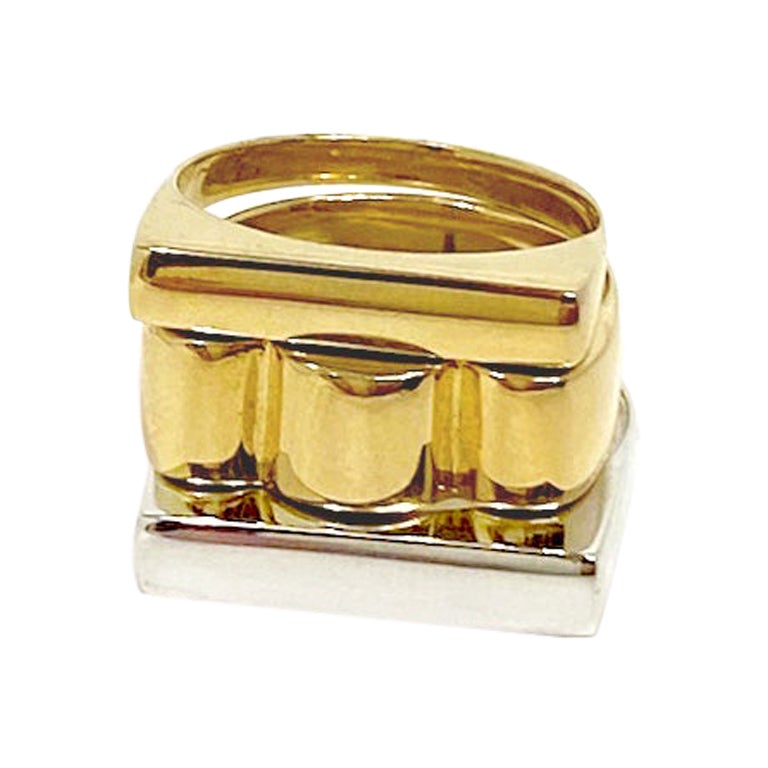 Scallop & Block Abstract Shape Stacked Ring Set in Mixed Metals