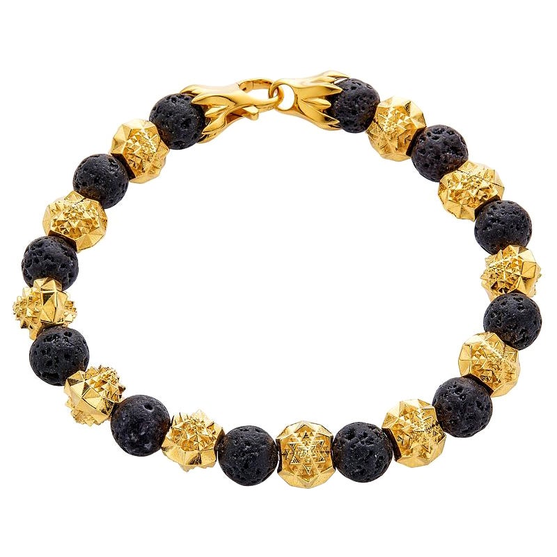 Temple 18K Gold and Lava Stone Bracelet For Sale