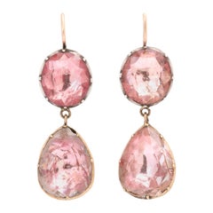 Antique Georgian Double Drop Pink Rock Crystal Earrings