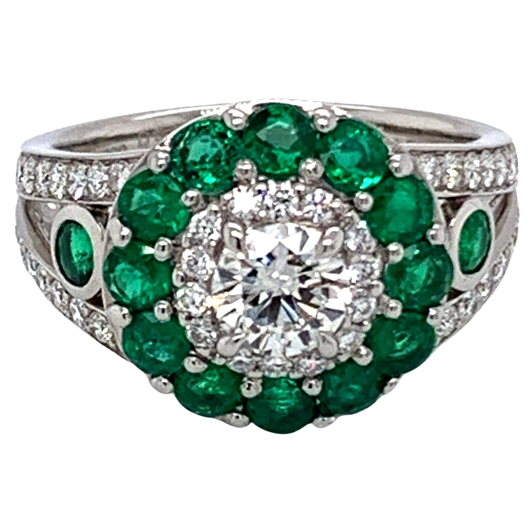 Danuta One of the Kind Platinum Diamond Emerald Engagement Ring For Sale