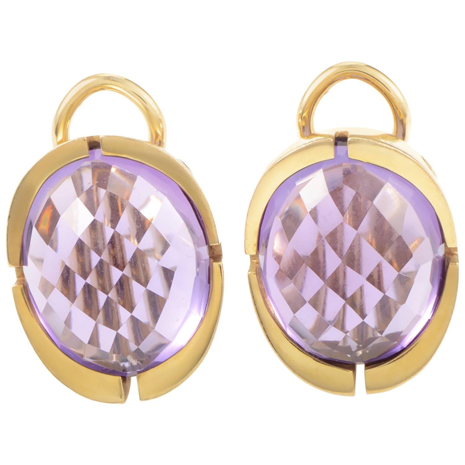 Calderoni Amethyst Gold Huggie Earrings