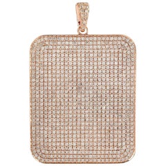 Cushion Cut Rose Gold Pendant with Pave Diamonds Dog Tag in 14k Rose Gold