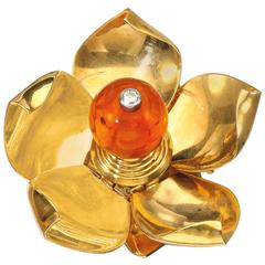 Vintage 1930s Cartier Paris Citrine Gold Movable Petals Flower Brooch