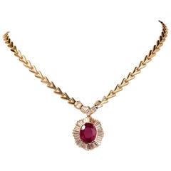 Rare Burma Ruby Diamond Gold Ballerina Necklace