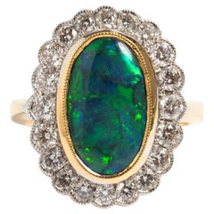 Elegant Opal & Diamond Cluster Ring, 'Approx 1 Carat'