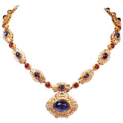 Ruby Sapphire Diamond Gold Choker Necklace 2