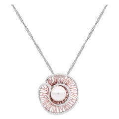 Modern Pearl with Diamonds Sea Inspired Necklace in 18kt White Gold