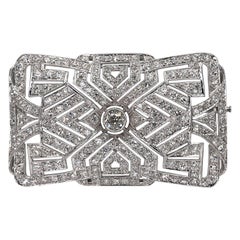 Certified Art Deco Platinum Gold 7.70 Carat Diamond Rectangle Pin Brooch