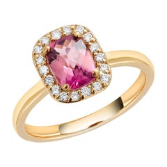 Cushion Shaped Pink Tourmaline Diamond Eighteen Karat Gold Cocktail Ring