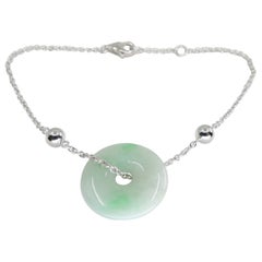 Certified 6.94 Cts Lucky Jade & White Gold Bracelet, Patches of Apple Green