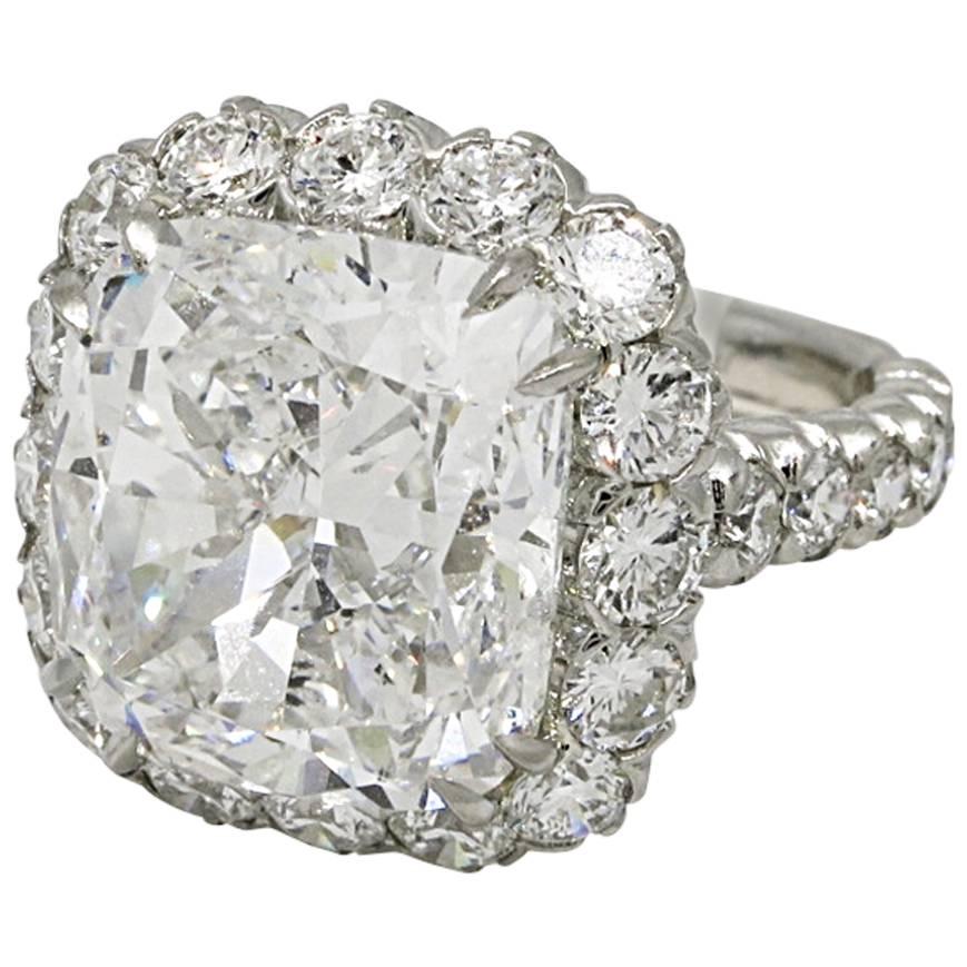 10.03 Carat GIA Cert Cushion Cut Diamond Platinum Engagement Ring Custom Design For Sale