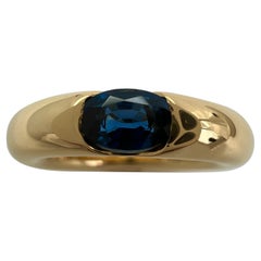 Vintage Cartier Deep Blue Sapphire Oval Ellipse 18k Yellow Gold Solitaire Ring