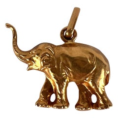 Vintage French Lucky Elephant 18K Yellow Gold Charm Pendant