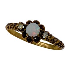 Victorian Opal Rose Diamond Ring Gold Antique Wedding Engagement Stacking Ring