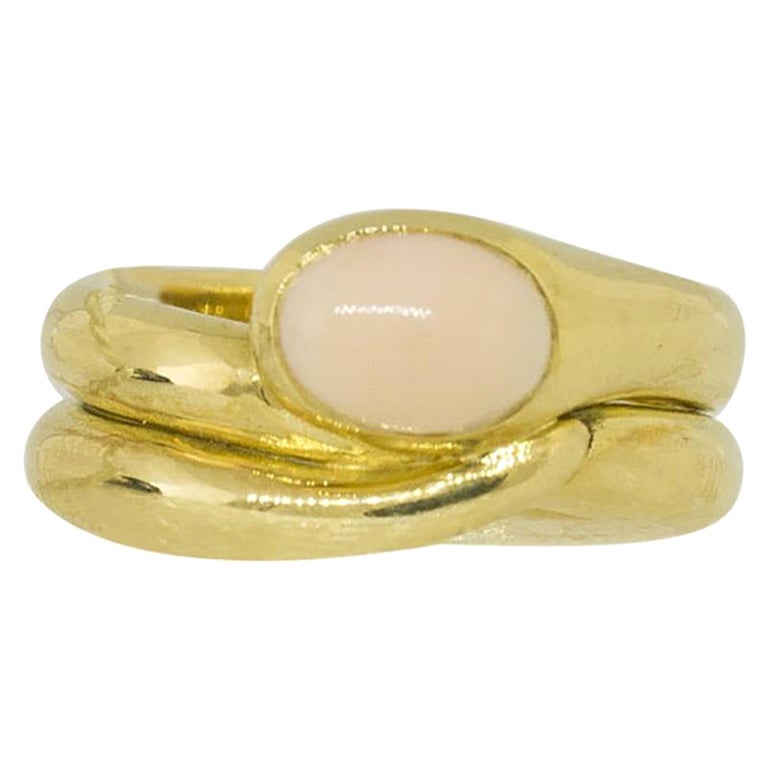 Pink Coral Yellow Gold Ring For Sale