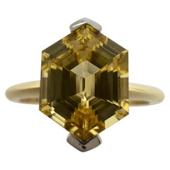 Unique GIA Certified Untreated Yellow Ceylon Sapphire Fancy Hexagonal 18k Ring