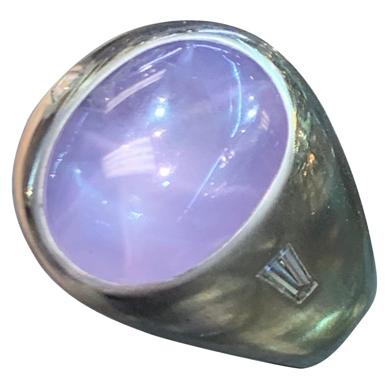 Cabochon Star Sapphire and Diamond Men's Ring For Sale