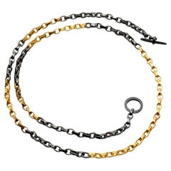 Steven Battelle Handgefertigte Heavier-Kette, gemischtes 18 Karat Gold oxidiertes Silber