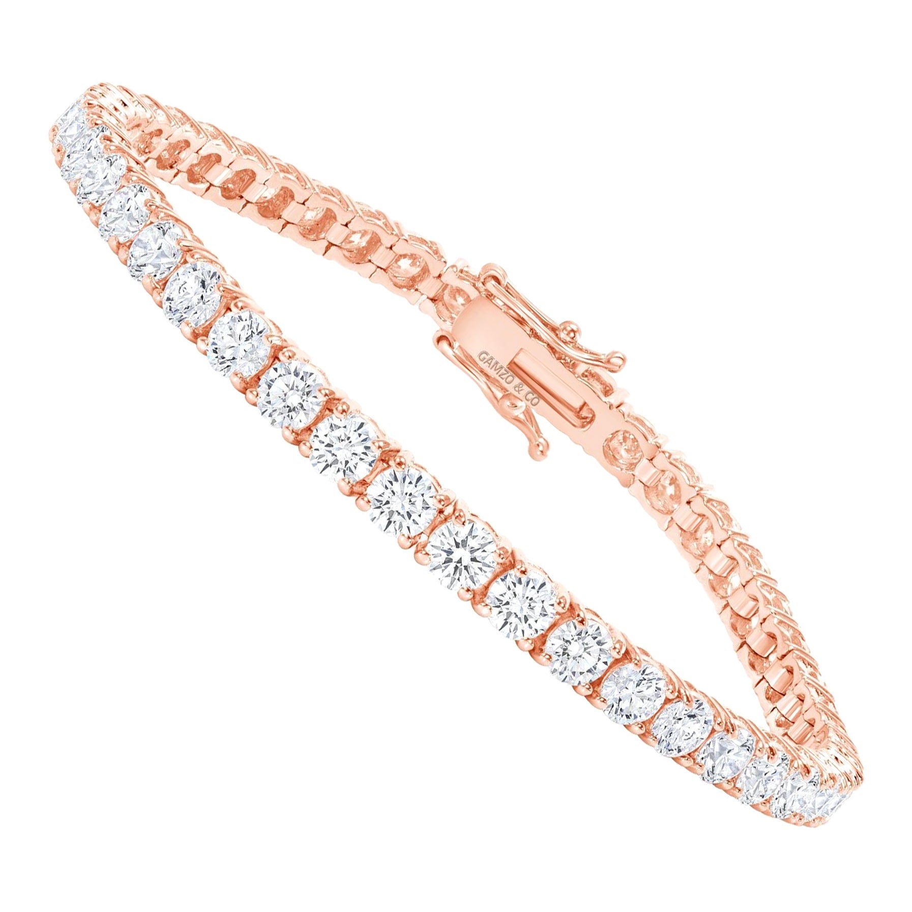 Bracelet tennis en or rose 14 carats avec diamants ronds de 9 carats en vente