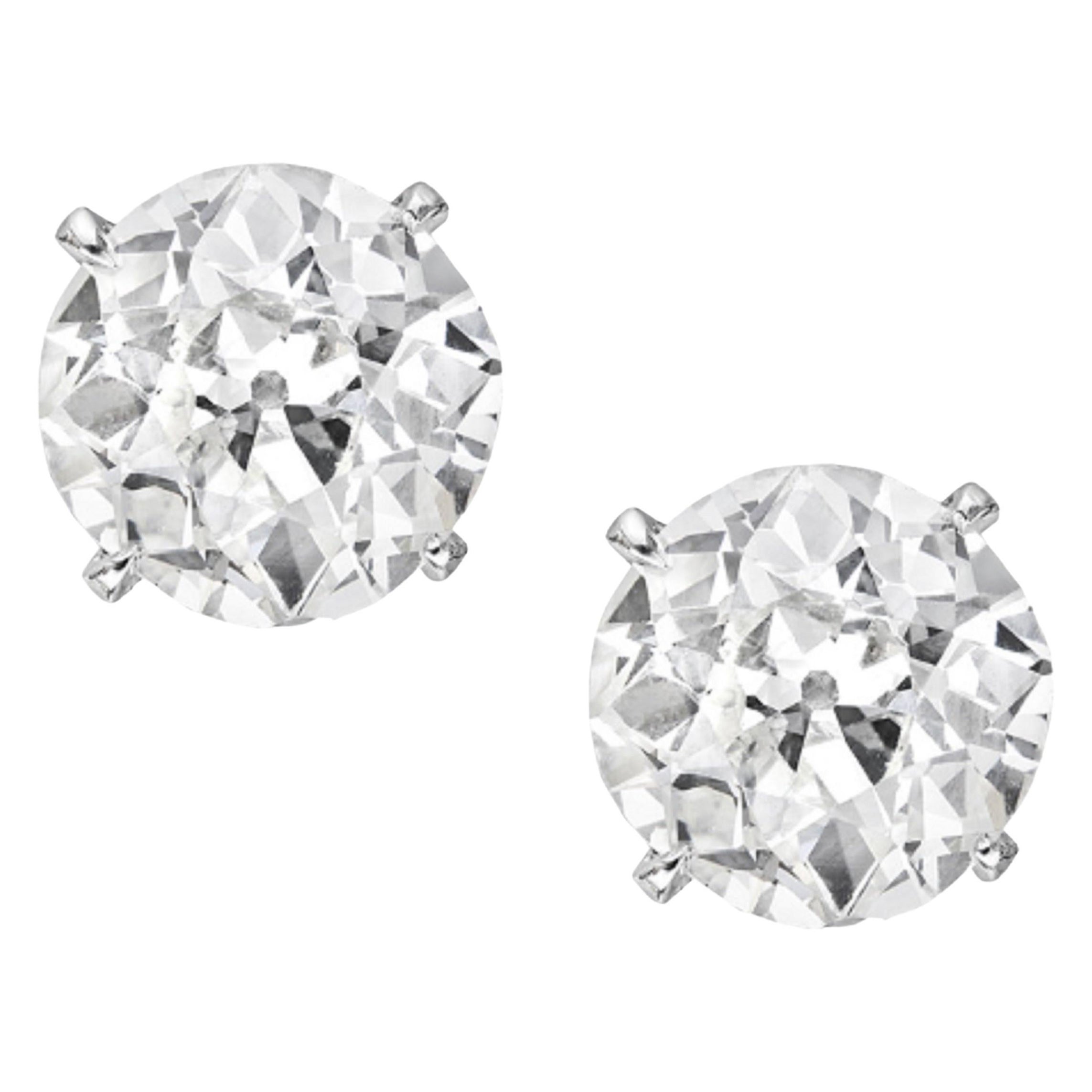 GIA Certified 3.16 Total Weight Old European Cut Diamond Studs D/F Color For Sale